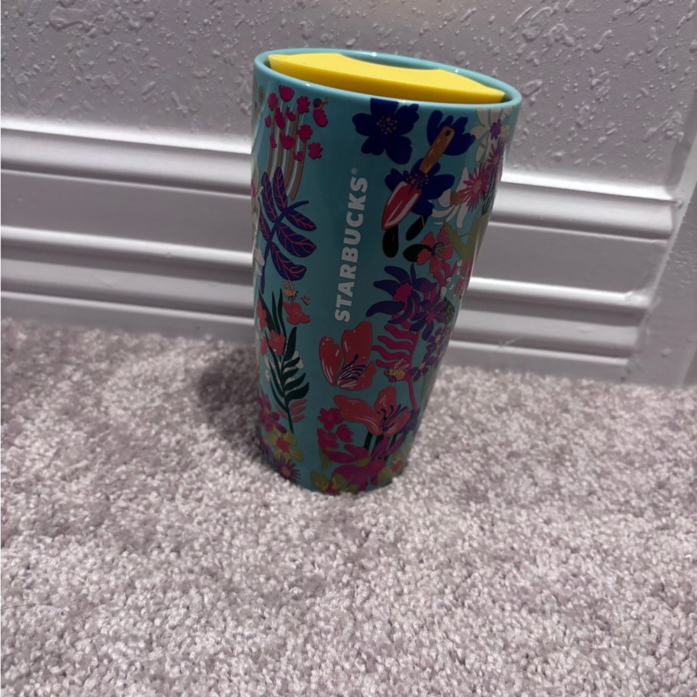 Starbucks Blue Tumbler with Floral Design